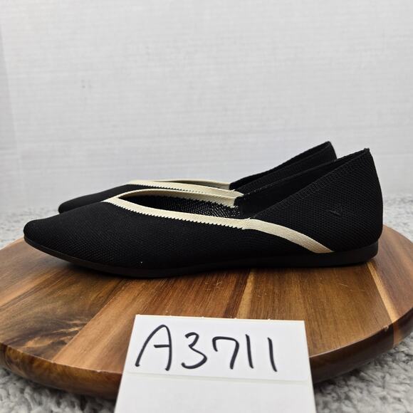 Vivaia Women 37.5 Vienna Black White Pointed Toe V Cut Casual Daily Ballet Flats - Picture 1 of 15